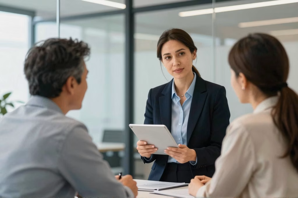 Conseillère comparant les offres d'assurance décès pour un couple