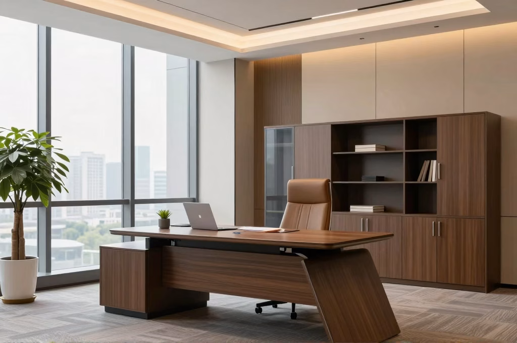 Bureau professionnel moderne avec grandes fenetres et lumiere naturelle pour local assure