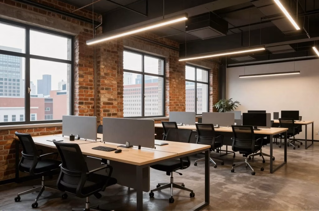 Espace de coworking moderne avec bureaux partages necessitant une assurance adaptee