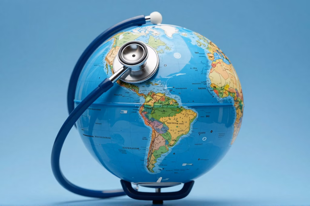 Globe terrestre avec stethoscope symbolisant l'assurance rapatriement sanitaire internationale