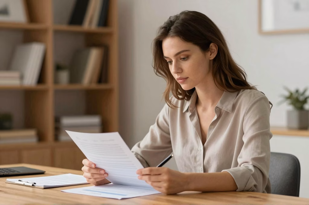 Femme analysant ses documents financiers pour optimiser la fiscalite de son assurance vie