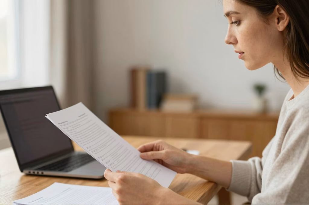 Mere preparant les documents administratifs et l'attestation d'assurance scolaire a la maison