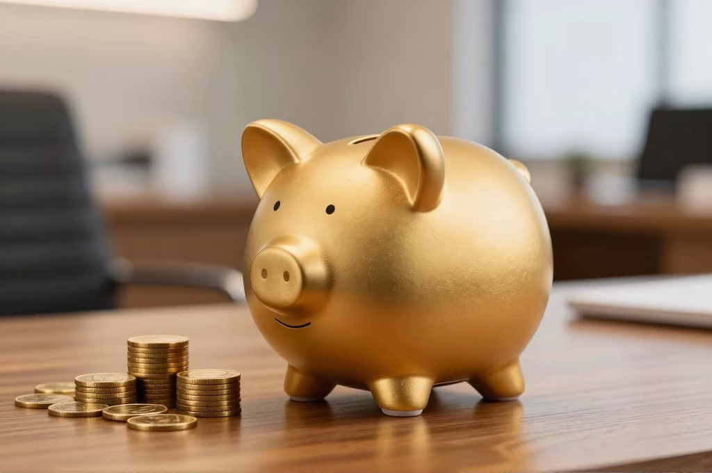 Tirelire dorée élégante symbolisant l'épargne et le patrimoine financier Generali