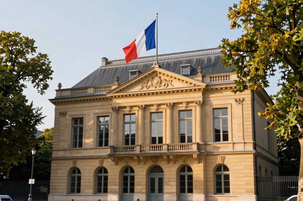 Batiment administratif francais typique representant les valeurs mutualistes de la GMF pour les fonctionnaires