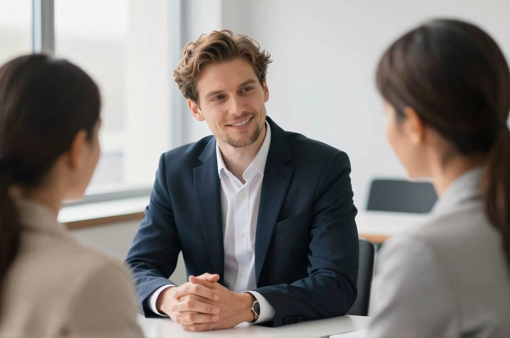 Consultation avec un agent d'assurance Groupama en agence, echange professionnel et personnalise