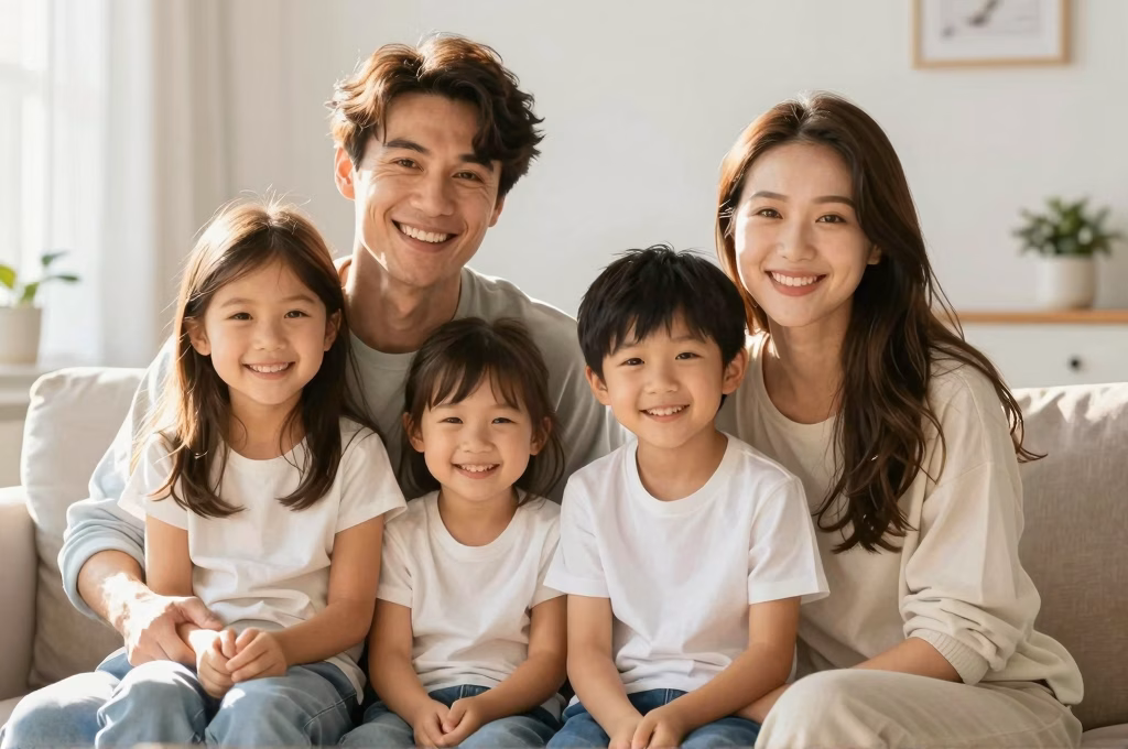 Famille heureuse et protegee par une bonne mutuelle sante