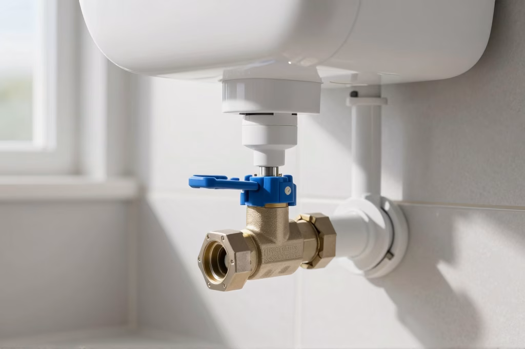 Installation de plomberie moderne avec vanne d'arret et detecteur de fuite pour prevenir les degats des eaux