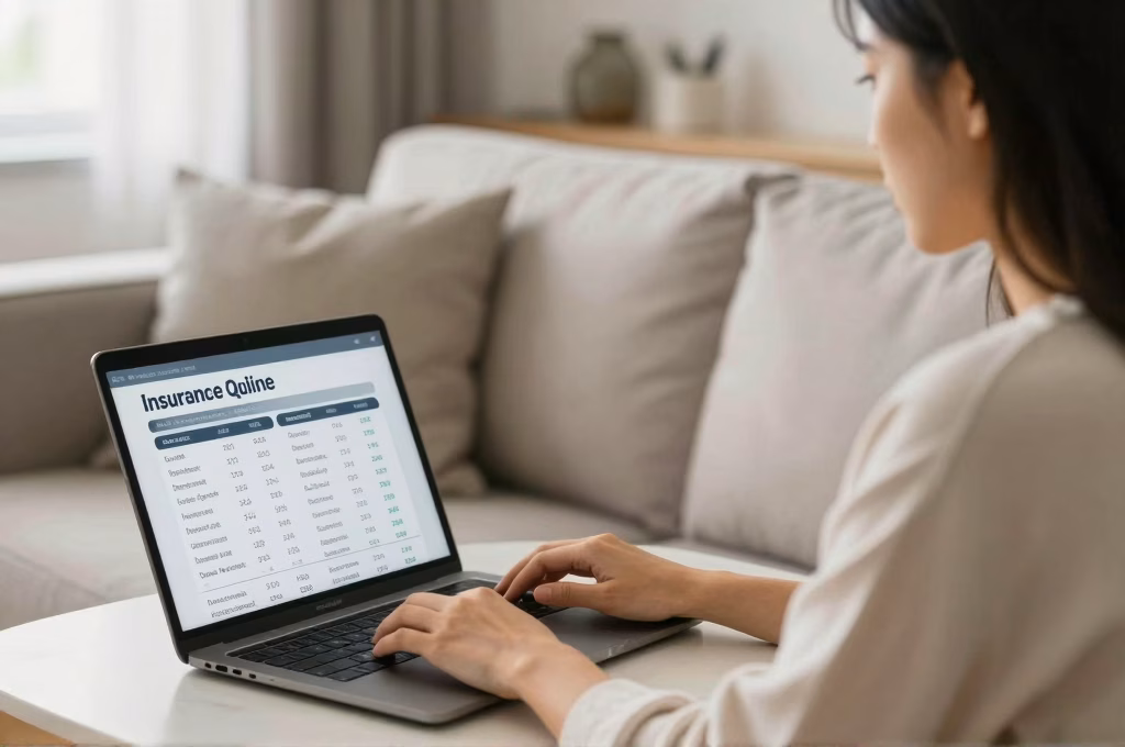 Femme comparant des offres d assurance habitation en ligne sur son ordinateur