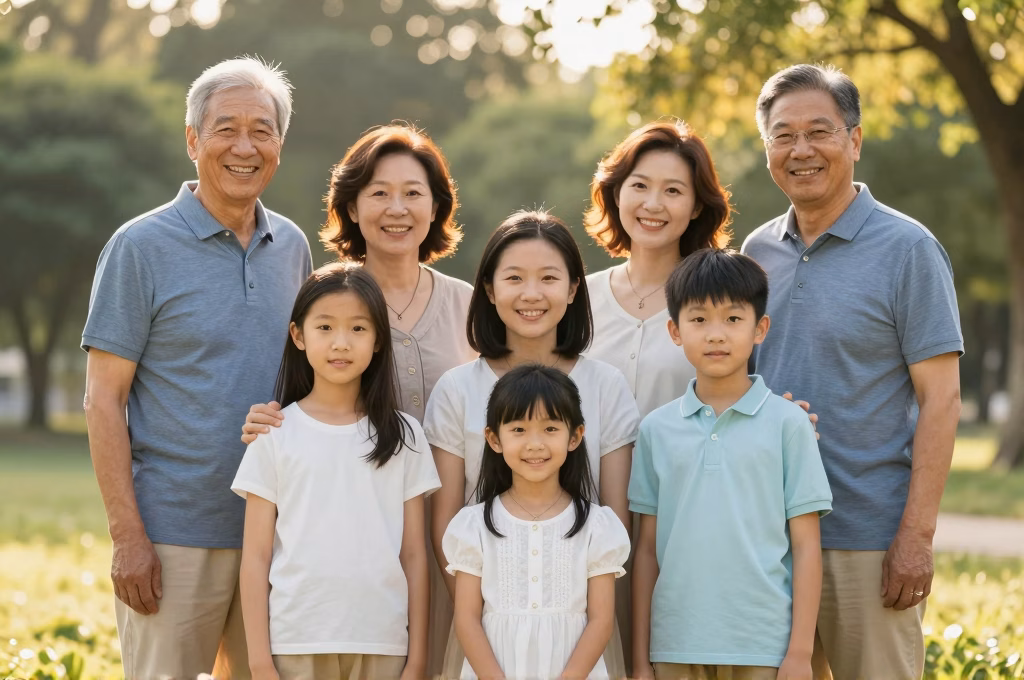 Famille multigenerationnelle reunis ensemble dans un parc