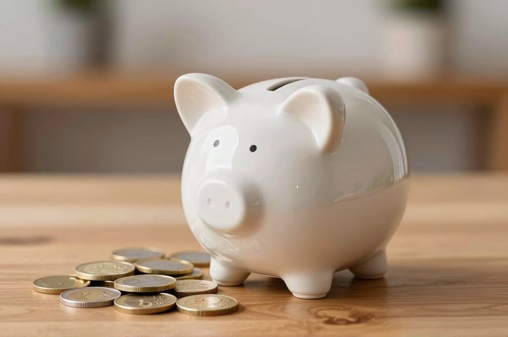 Tirelire cochon avec des pieces en euros symbolisant l epargne
