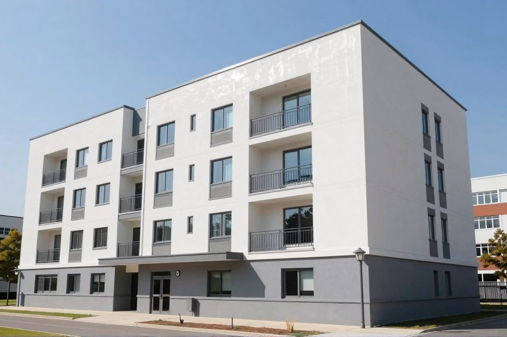 Facade de residence etudiante universitaire moderne