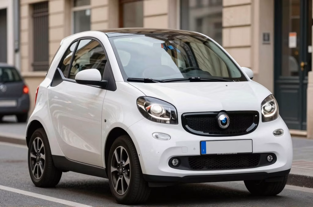 Petite voiture sans permis garee dans une rue francaise