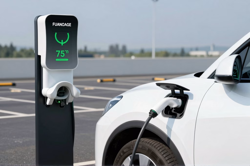 Voiture electrique en charge a une borne illustrant l assurance vehicule electrique