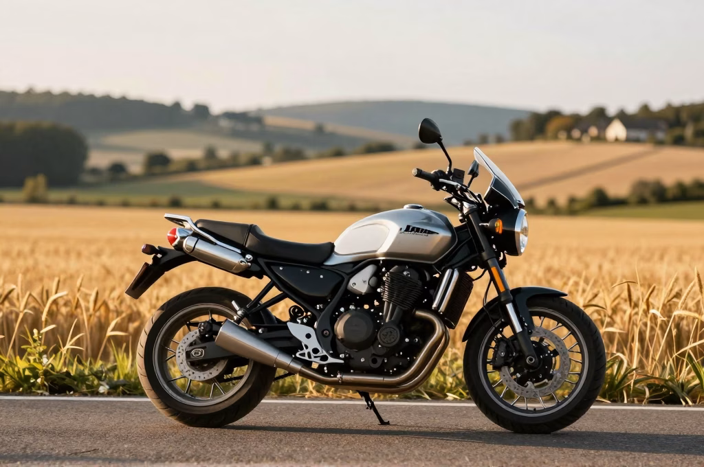 Moto garee sur une route de campagne francaise
