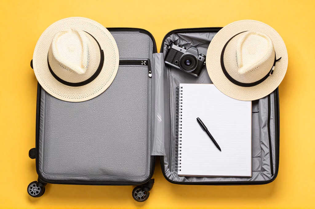 Valise preparee pour un voyage avec accessoires de vacances