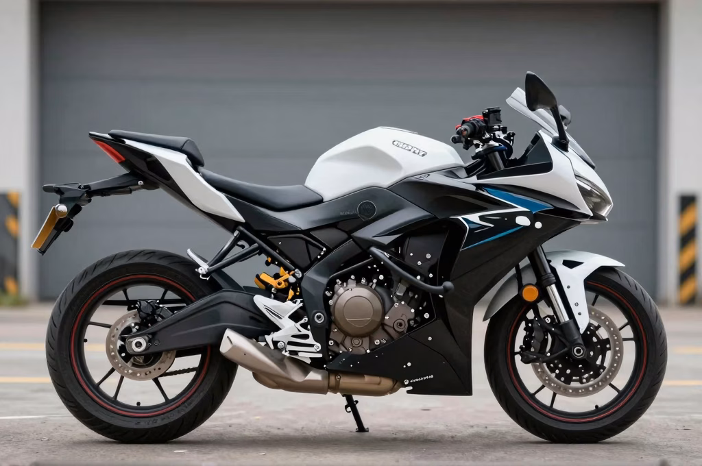 Moto moderne garée dans garage urbain