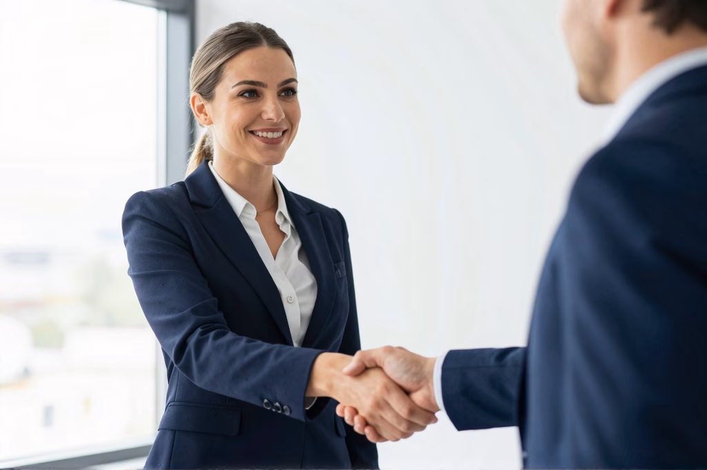 Poignee de main professionnel-client symbolisant la confiance et la RC pro