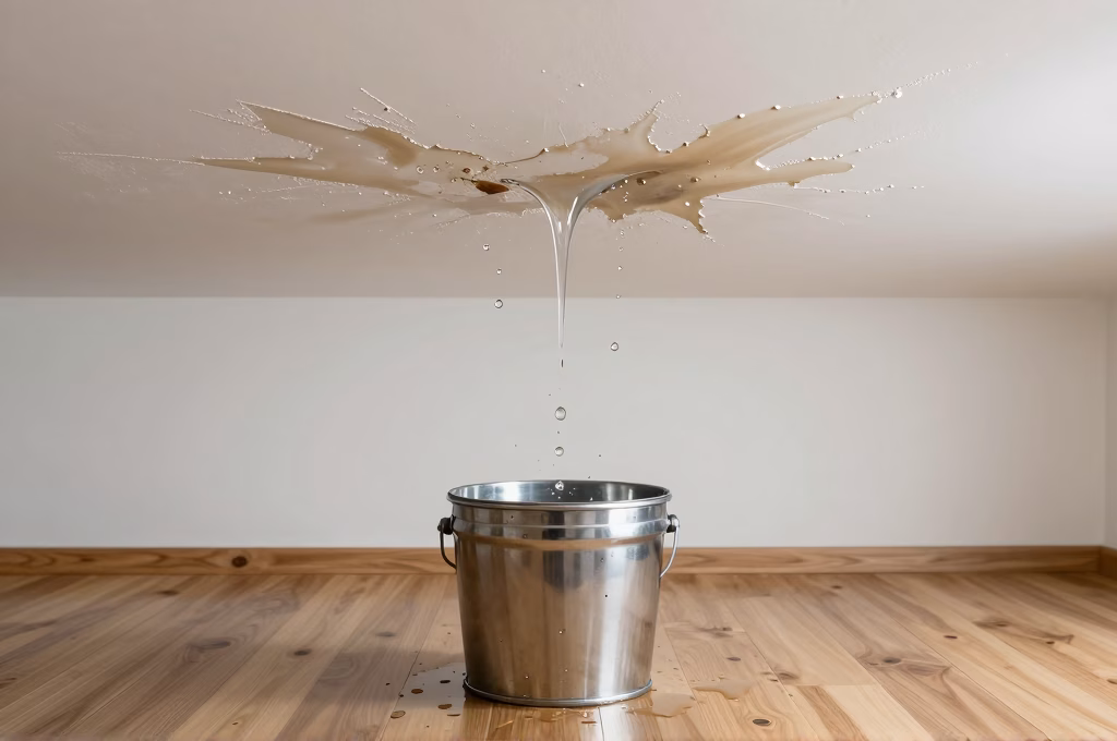 Degat des eaux dans un appartement avec fuite au plafond illustrant un sinistre couvert par la RC locataire