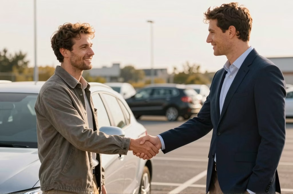 Finalisation de la vente d'une voiture d'occasion entre particuliers avec remise des clés